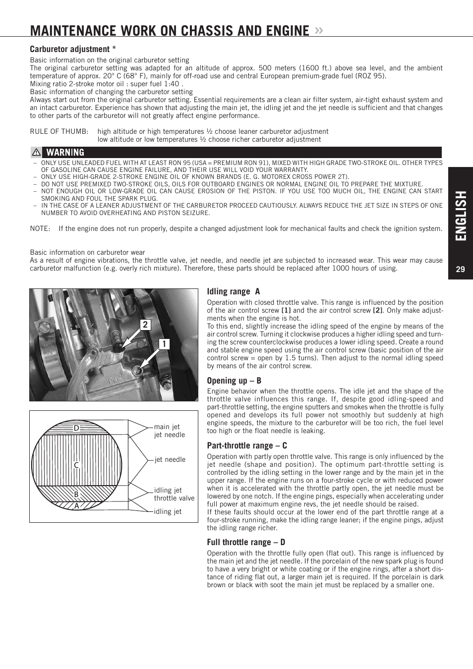 English, Maintenance work on chassis and engine | KTM 85 SX User Manual | Page 30 / 40