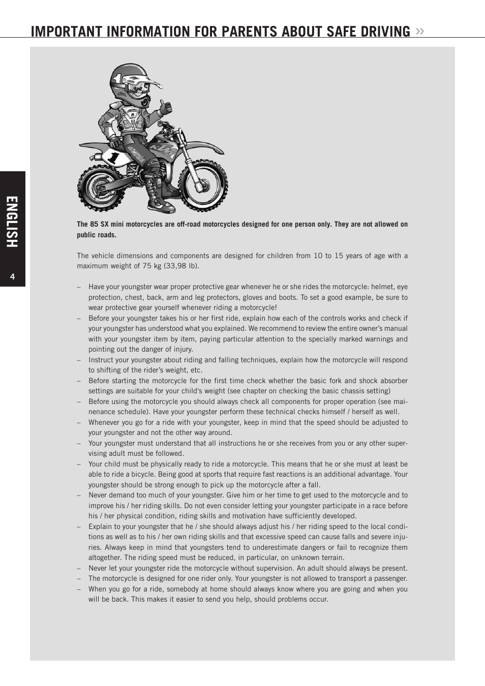English | KTM 85 SX User Manual | Page 5 / 40