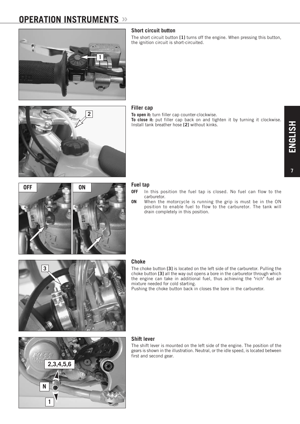 English, Operation instruments | KTM 85 SX User Manual | Page 8 / 40