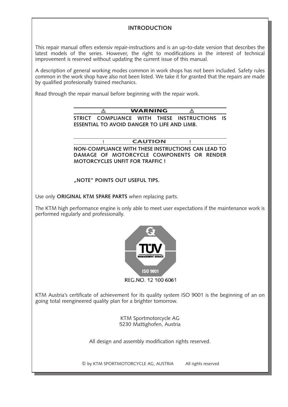 Introduction | KTM 250 SX User Manual | Page 11 / 153