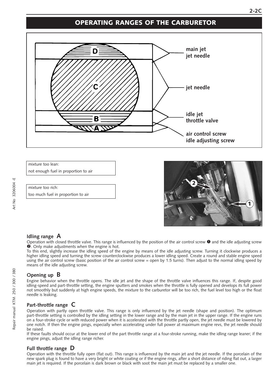 Operating ranges of the carburetor | KTM 250 SX User Manual | Page 16 / 153