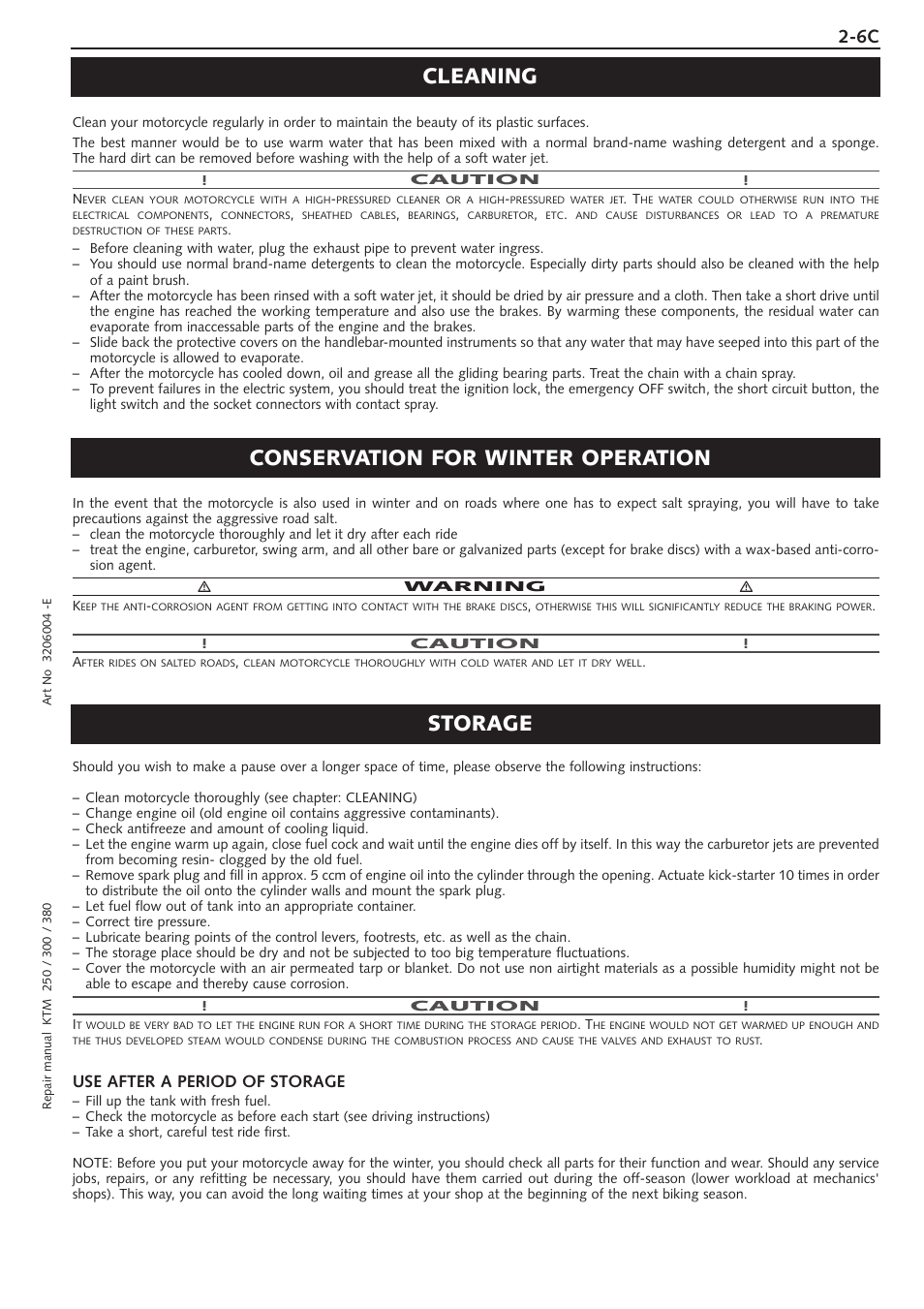 Cleaning, Storage, Conservation for winter operation | Use after a period of storage | KTM 250 SX User Manual | Page 20 / 153