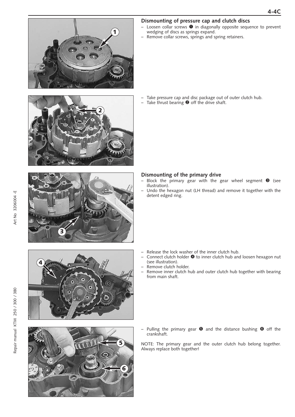 Dismounting of pressure cap and clutch discs, Dismounting of the primary drive | KTM 250 SX User Manual | Page 32 / 153