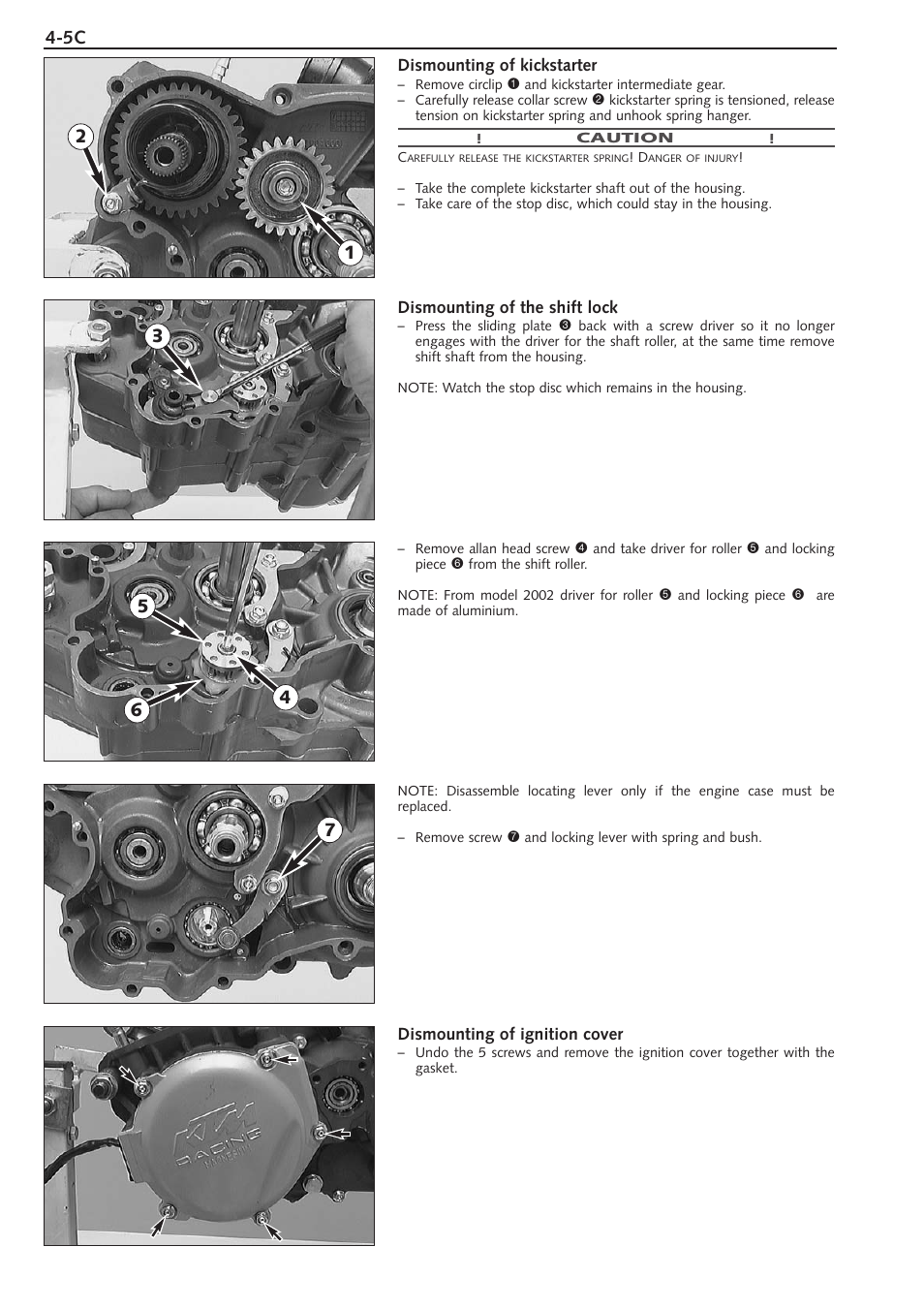 Dismounting of kickstarter, Dismounting of the shift lock, Dismounting of ignition cover | KTM 250 SX User Manual | Page 33 / 153