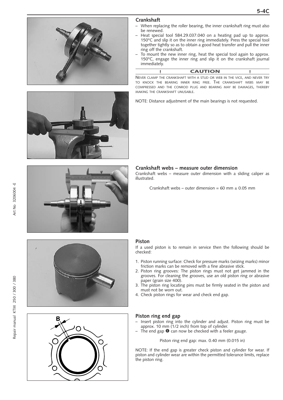 Crankshaft, Crankshaft webs – measure outer dimension, Piston | Piston ring end gap | KTM 250 SX User Manual | Page 41 / 153