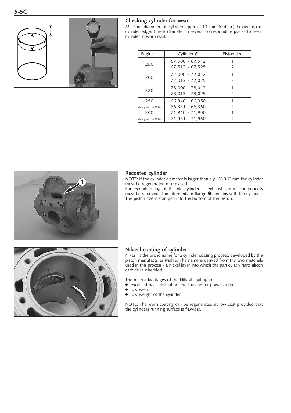 Checking cylinder for wear, Recoated cylinder, Nikasil coating of cylinder | KTM 250 SX User Manual | Page 42 / 153