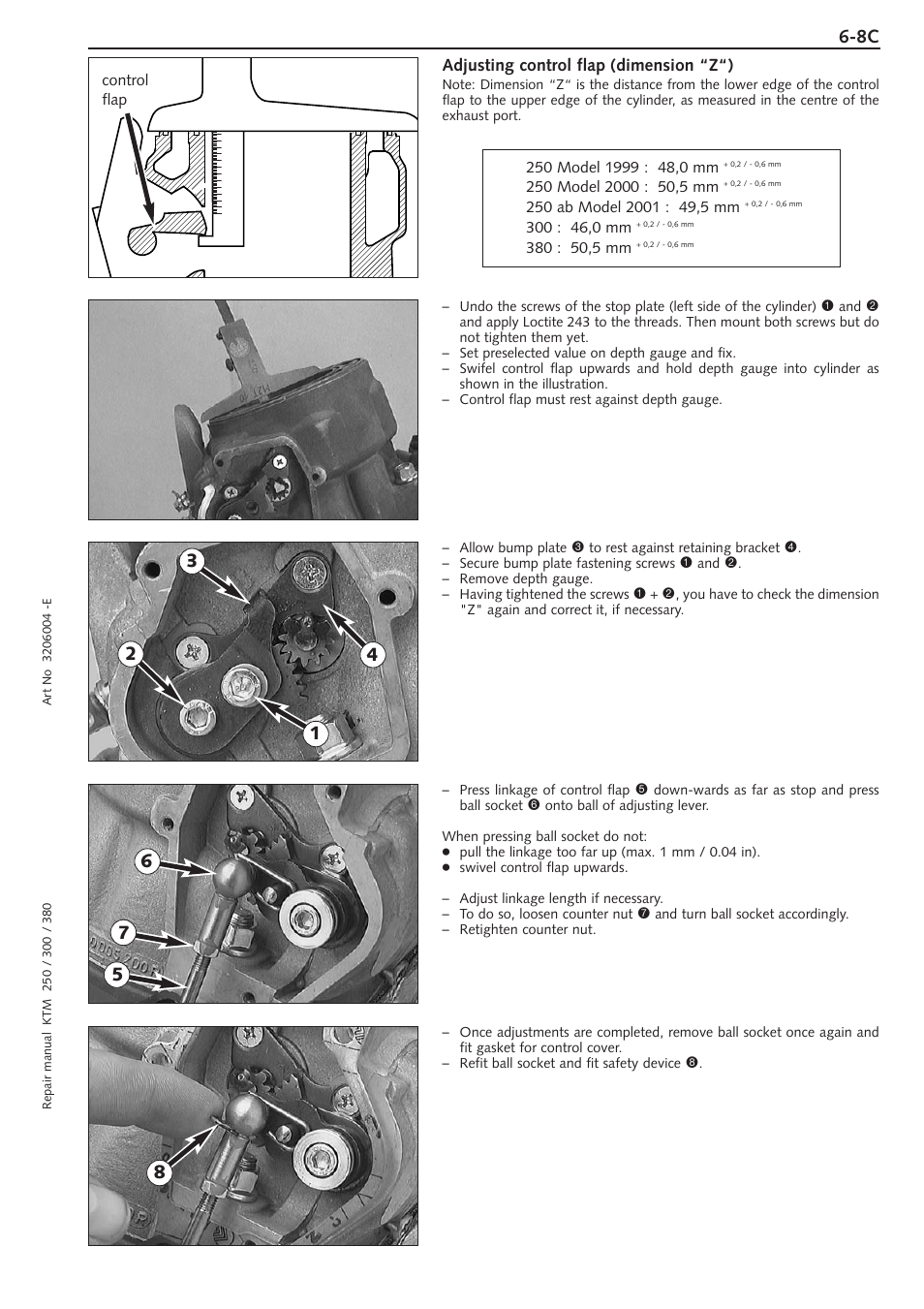 Adjusting control flap (dimension „z“) | KTM 250 SX User Manual | Page 63 / 153