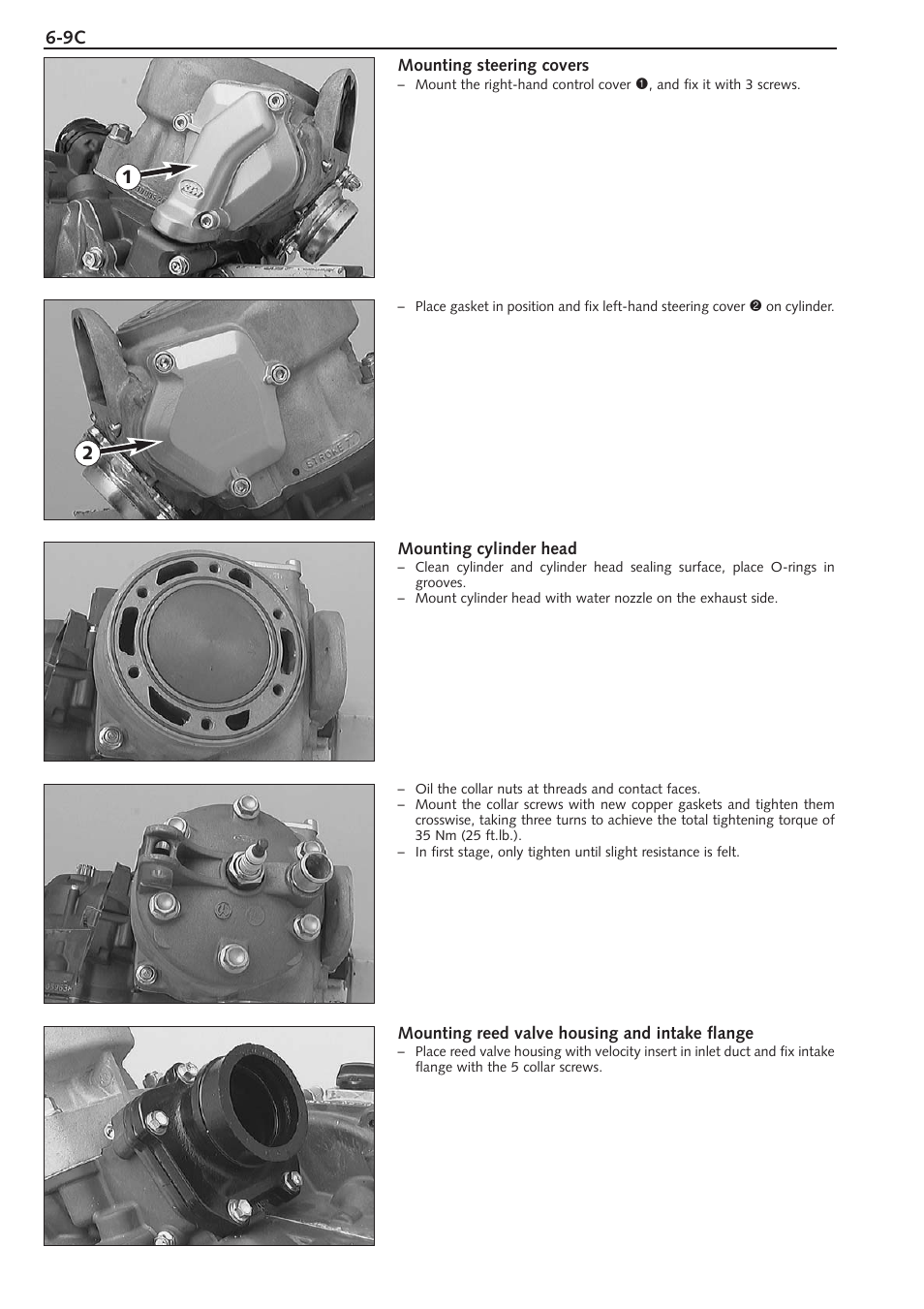 Mounting steering covers, Mounting cylinder head, Mounting reed valve housing and intake flange | 9c 1 2 | KTM 250 SX User Manual | Page 64 / 153