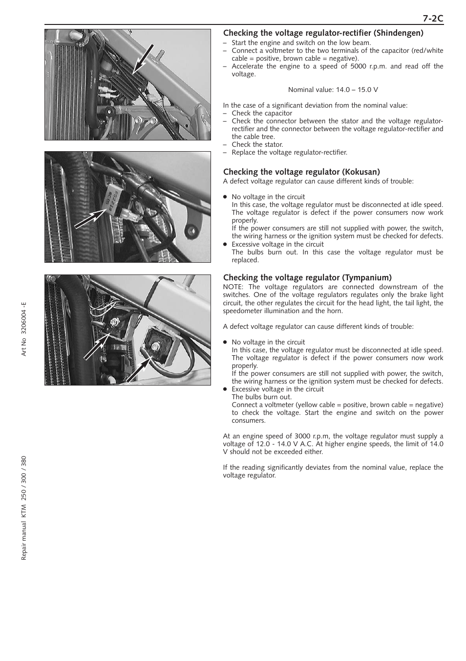 Checking the voltage regulator (kokusan), Checking the voltage regulator (tympanium) | KTM 250 SX User Manual | Page 69 / 153