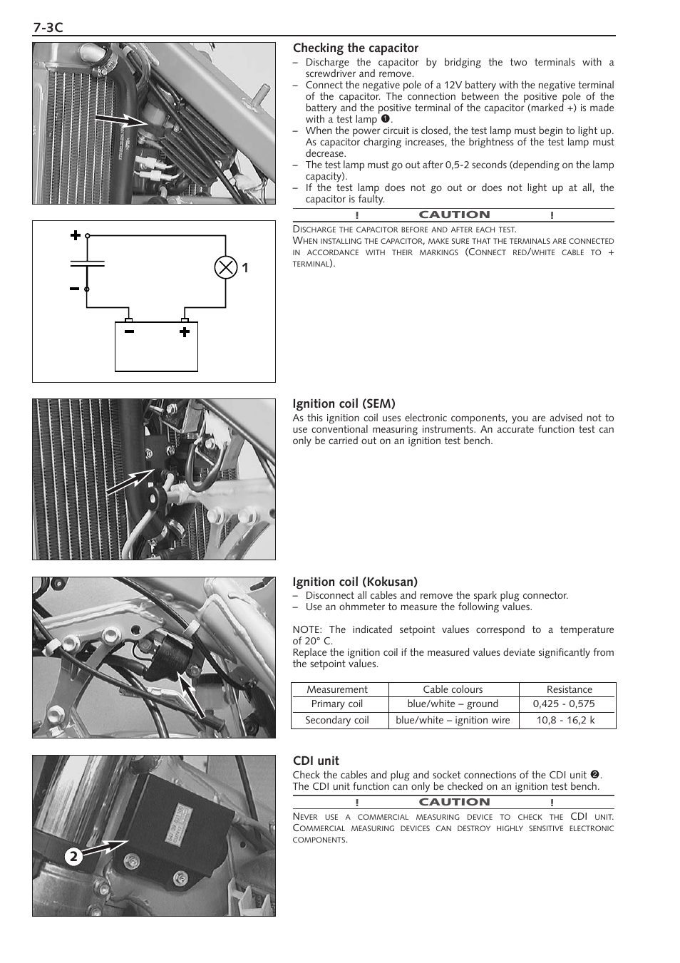 Checking the capacitor, Ignition coil (sem), Ignition coil (kokusan) | Cdi unit | KTM 250 SX User Manual | Page 70 / 153