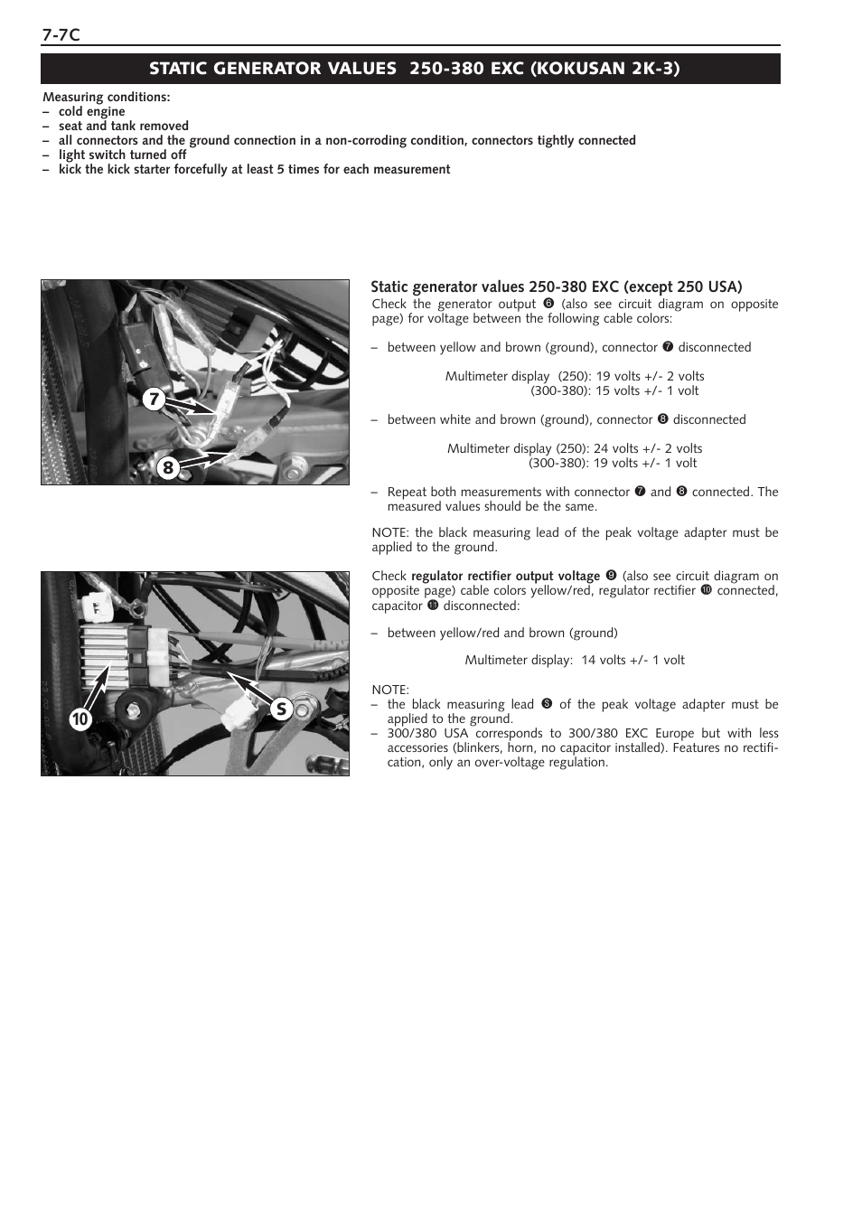 Static generator values 250 - 380 exc, 78 s 10 | KTM 250 SX User Manual | Page 74 / 153