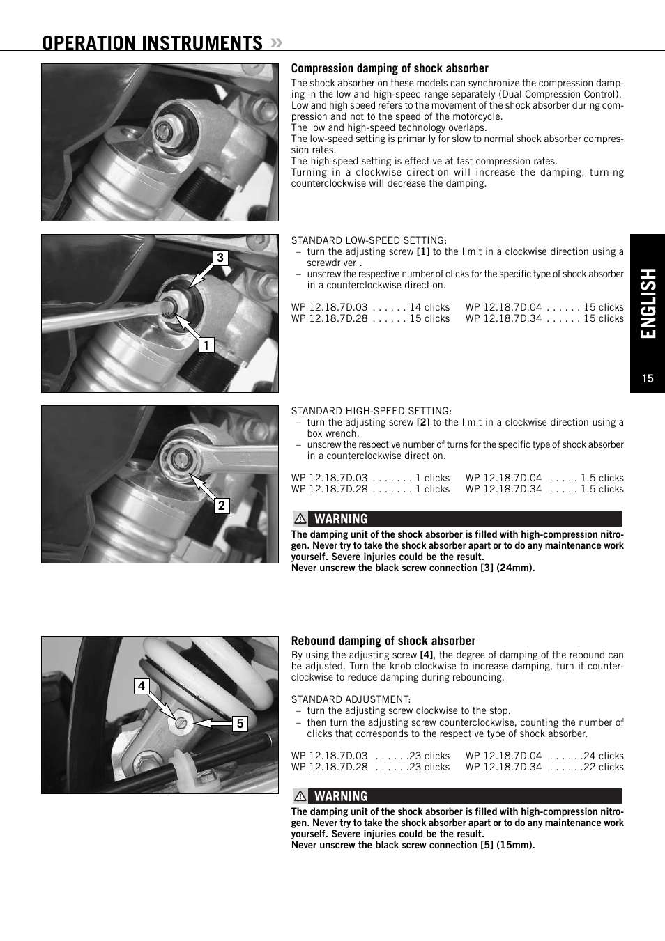 Operation instruments, English | KTM EXC-F SIX DAYS  EN User Manual | Page 16 / 63