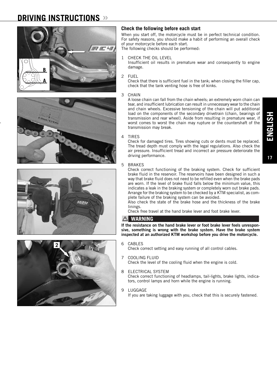 Driving instructions, English | KTM EXC-F SIX DAYS  EN User Manual | Page 18 / 63