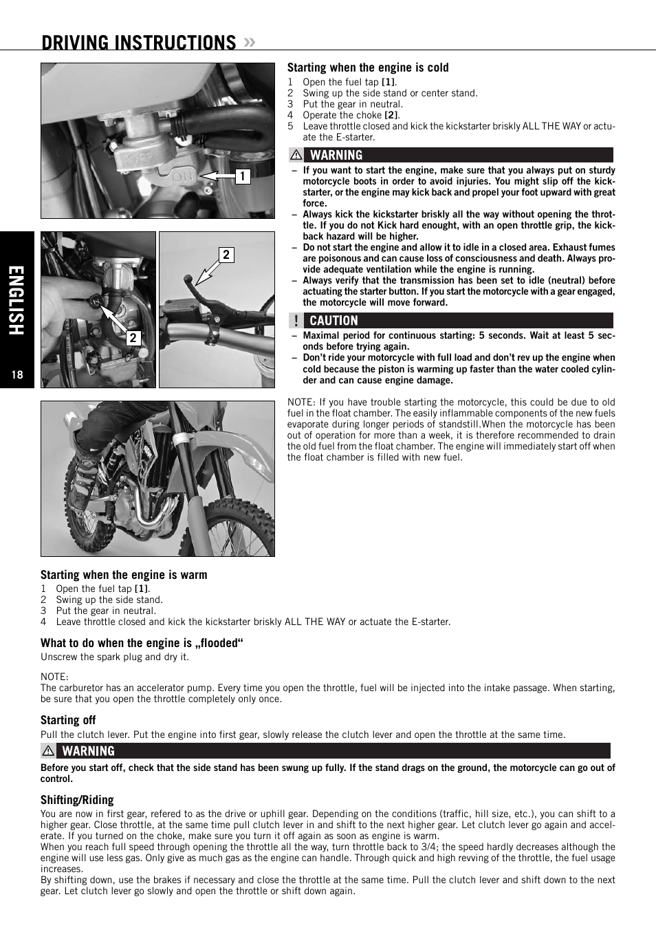 Driving instructions, English | KTM EXC-F SIX DAYS  EN User Manual | Page 19 / 63