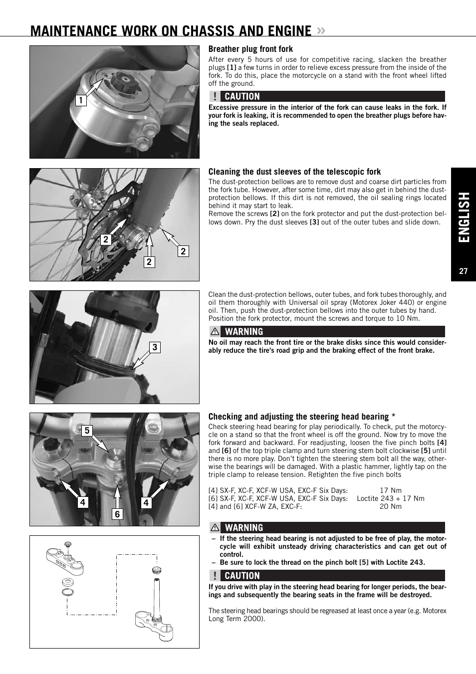 Maintenance work on chassis and engine, English | KTM EXC-F SIX DAYS  EN User Manual | Page 28 / 63
