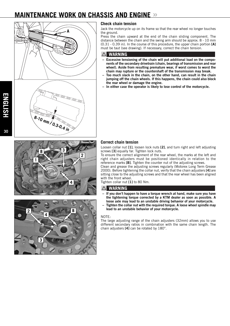 Maintenance work on chassis and engine, English | KTM EXC-F SIX DAYS  EN User Manual | Page 31 / 63