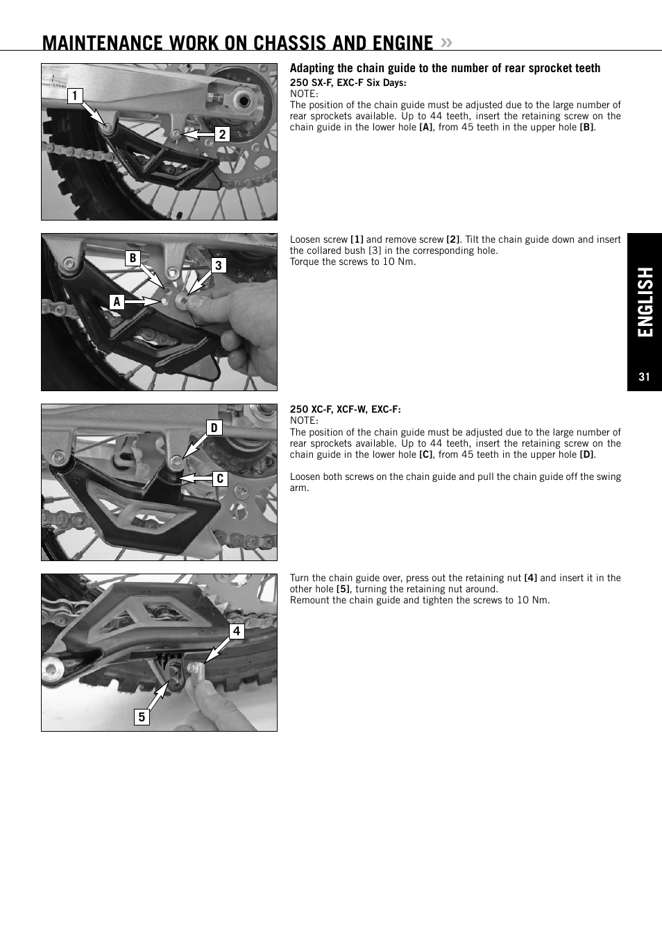 Maintenance work on chassis and engine, English | KTM EXC-F SIX DAYS  EN User Manual | Page 32 / 63