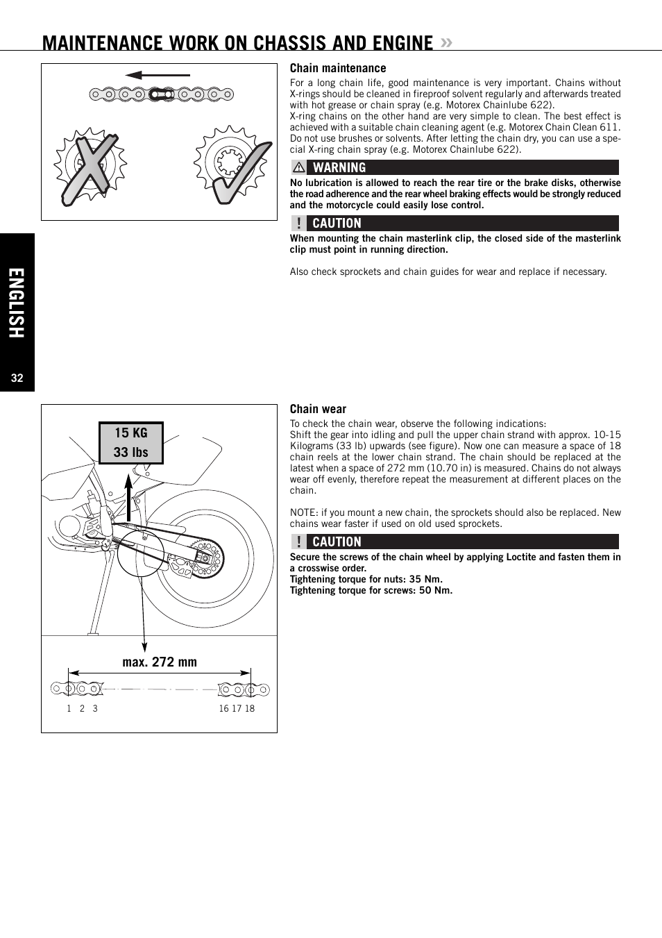 Maintenance work on chassis and engine, English | KTM EXC-F SIX DAYS  EN User Manual | Page 33 / 63