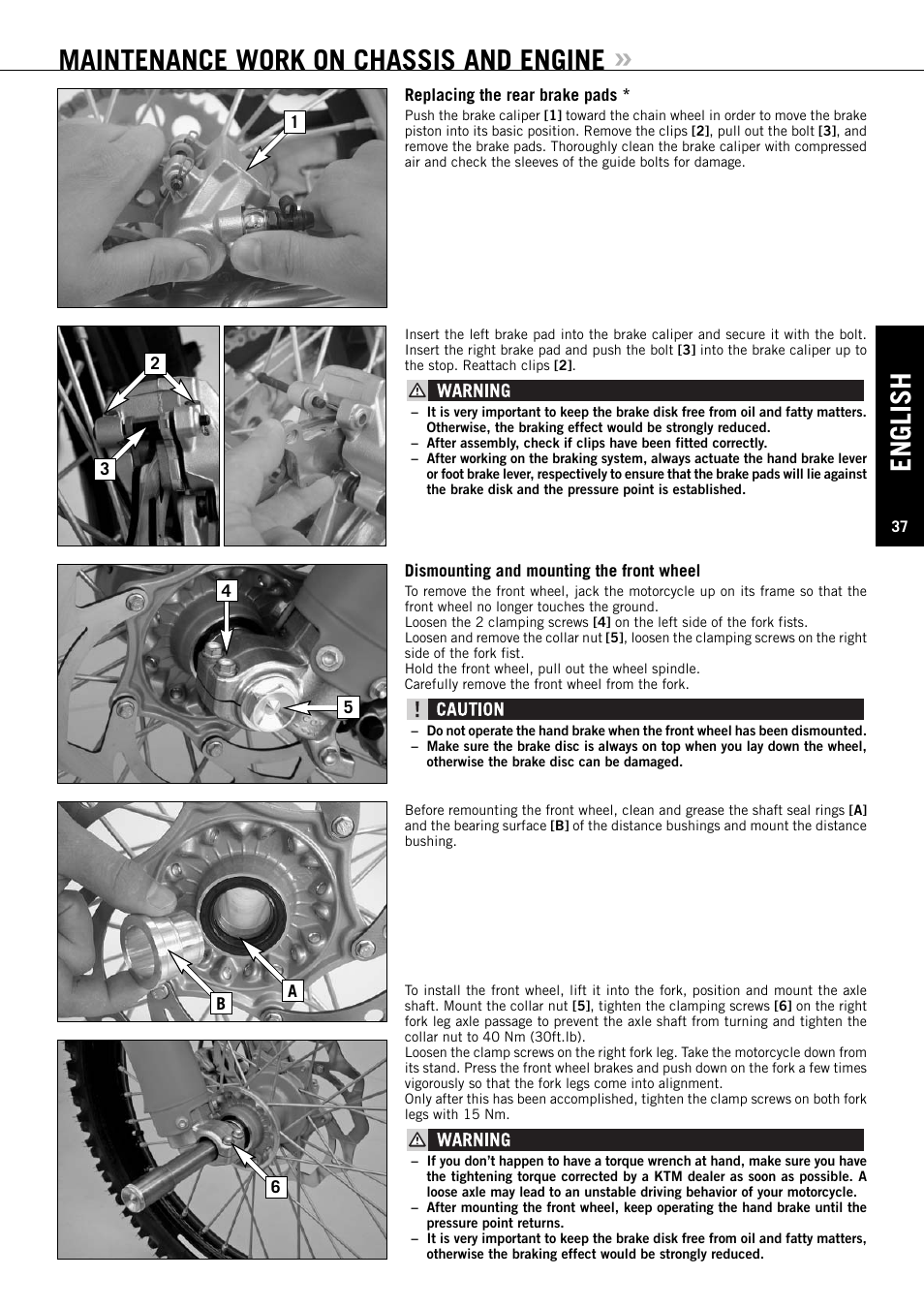 Maintenance work on chassis and engine, English | KTM EXC-F SIX DAYS  EN User Manual | Page 38 / 63