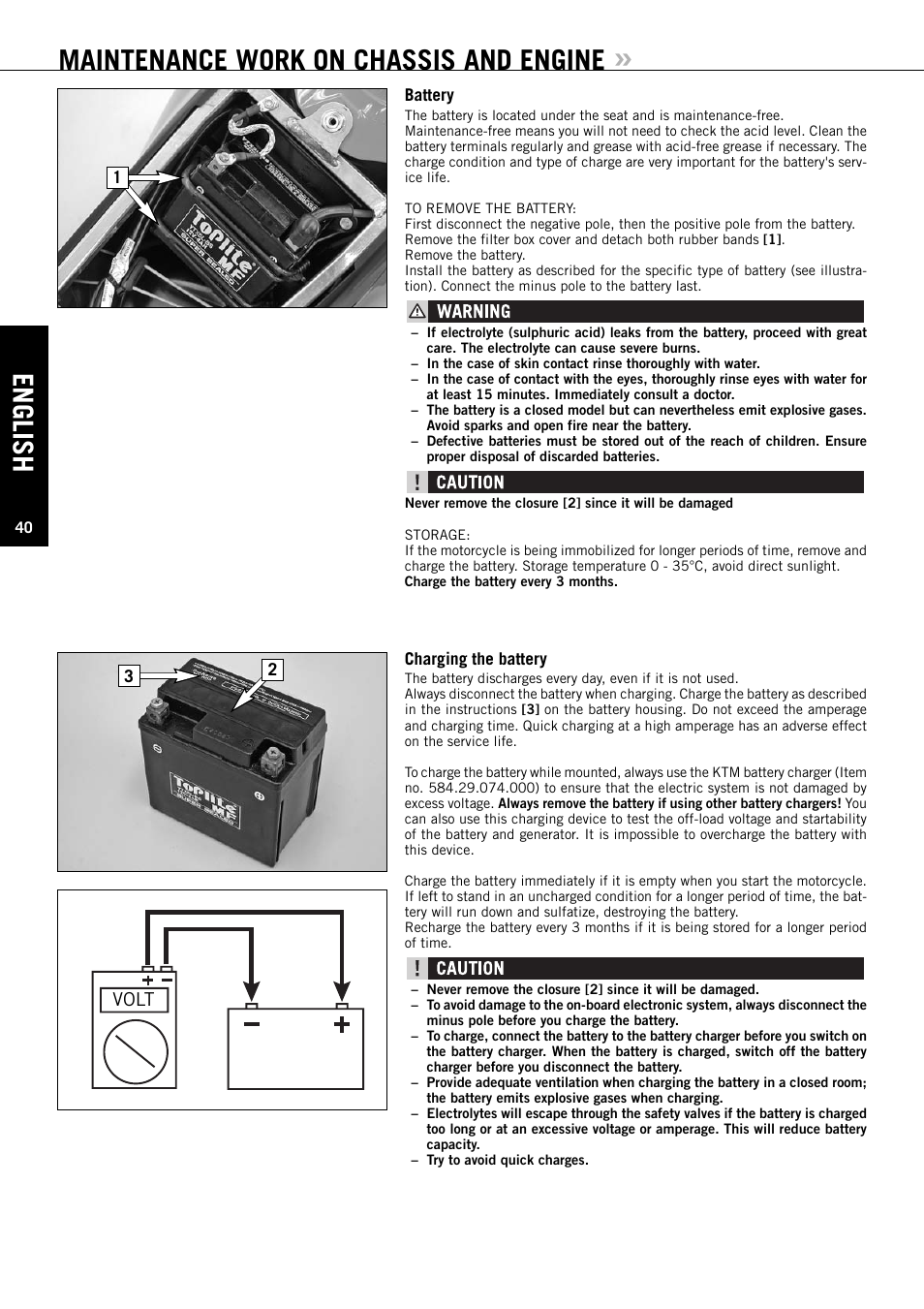 Maintenance work on chassis and engine, English, Volt | KTM EXC-F SIX DAYS  EN User Manual | Page 41 / 63