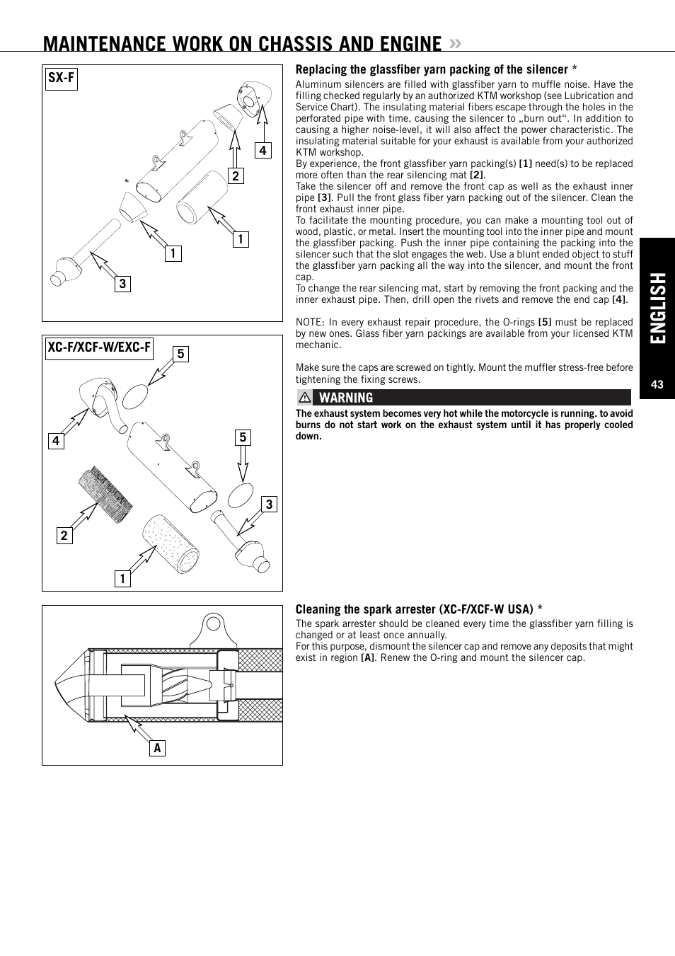 Maintenance work on chassis and engine, English | KTM EXC-F SIX DAYS  EN User Manual | Page 44 / 63