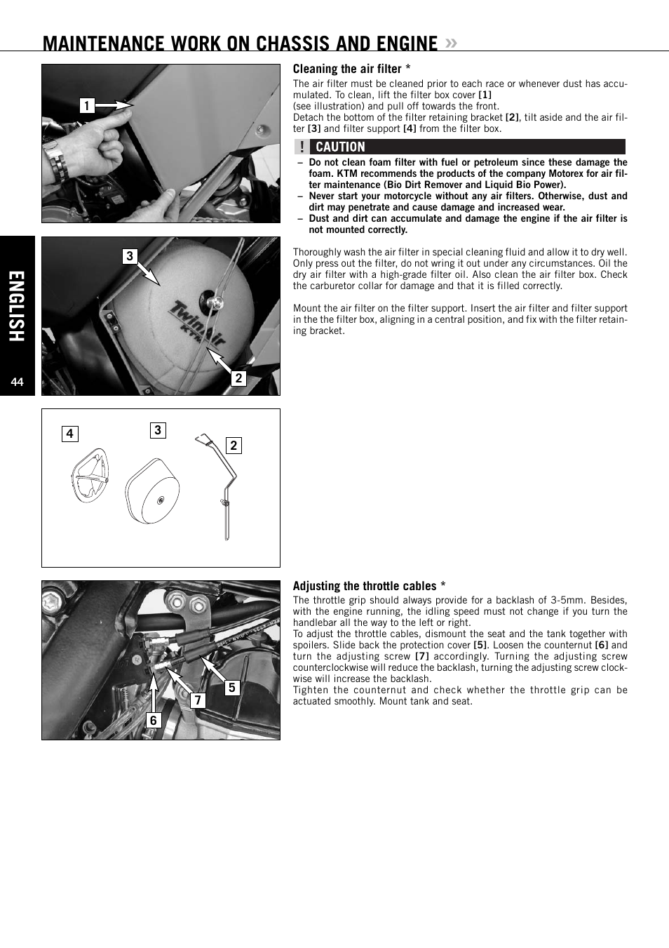 Maintenance work on chassis and engine, English | KTM EXC-F SIX DAYS  EN User Manual | Page 45 / 63