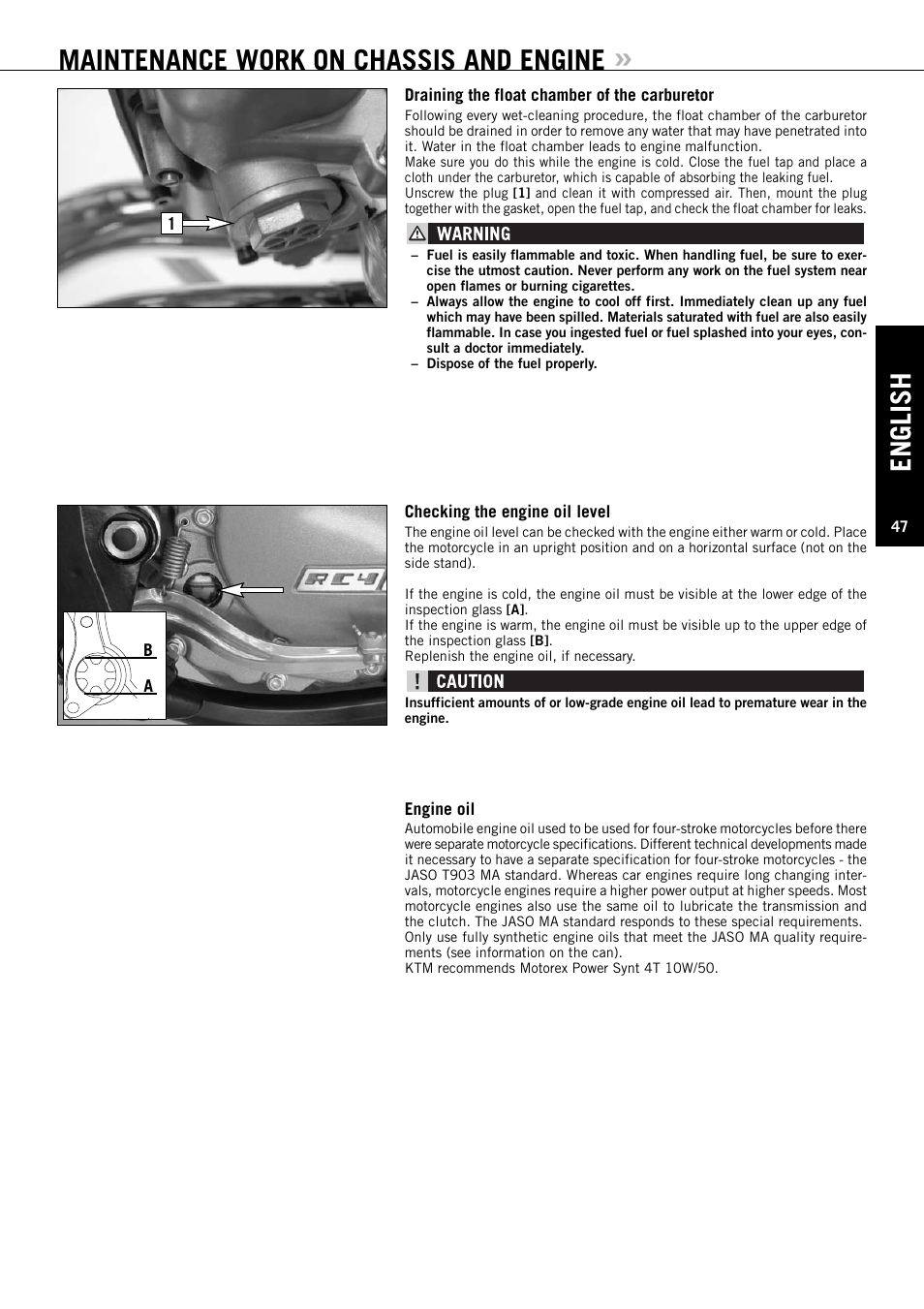 Maintenance work on chassis and engine, English | KTM EXC-F SIX DAYS  EN User Manual | Page 48 / 63