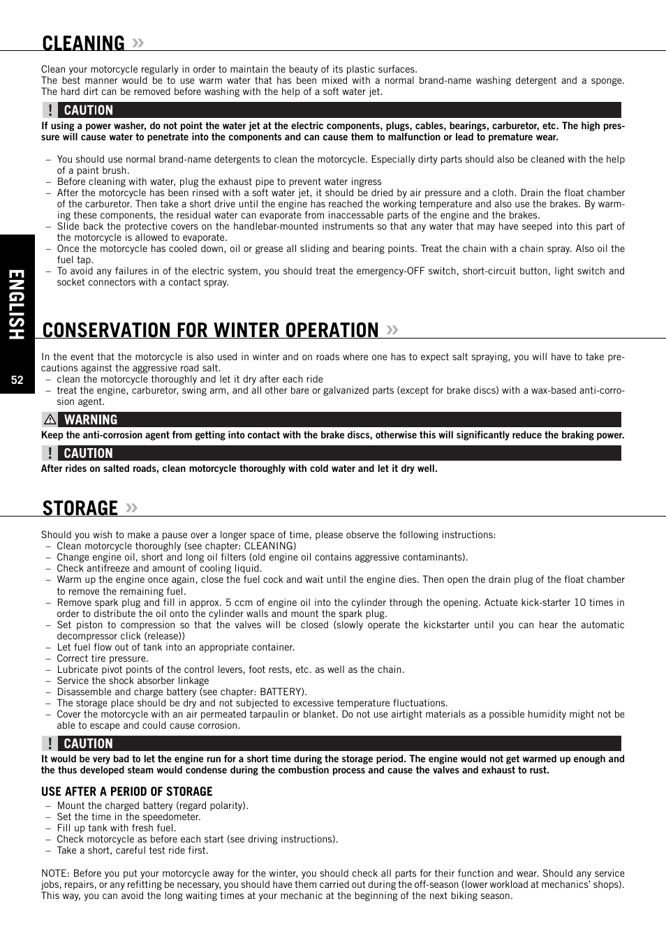 Cleaning, Conservation for winter operation, Storage | English | KTM EXC-F SIX DAYS  EN User Manual | Page 53 / 63
