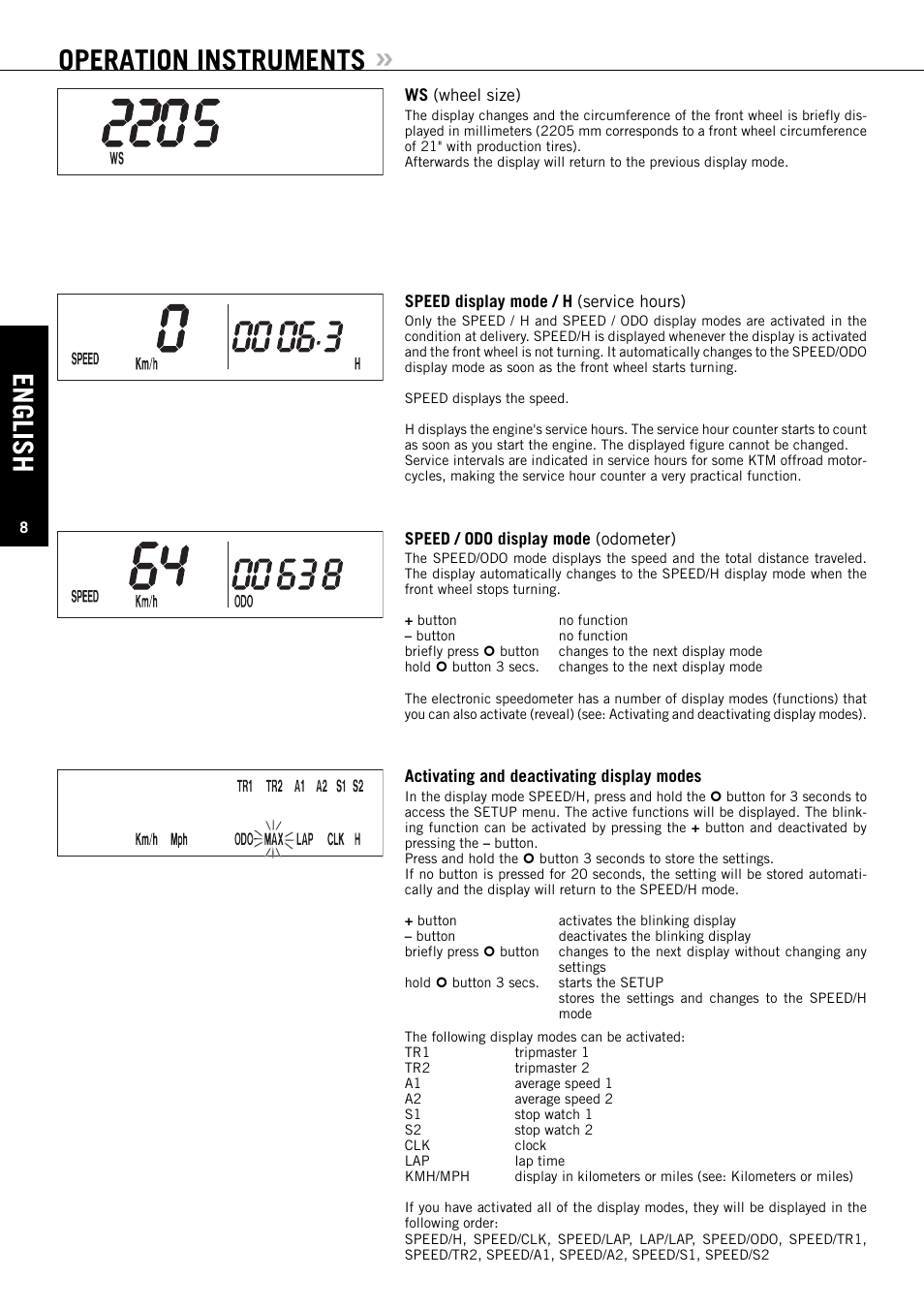 Operation instruments, English | KTM EXC-F SIX DAYS  EN User Manual | Page 9 / 63