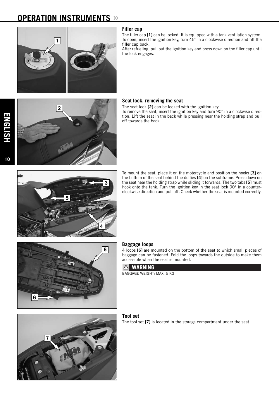 English, Operation instruments | KTM Super Duke 990s User Manual | Page 11 / 52