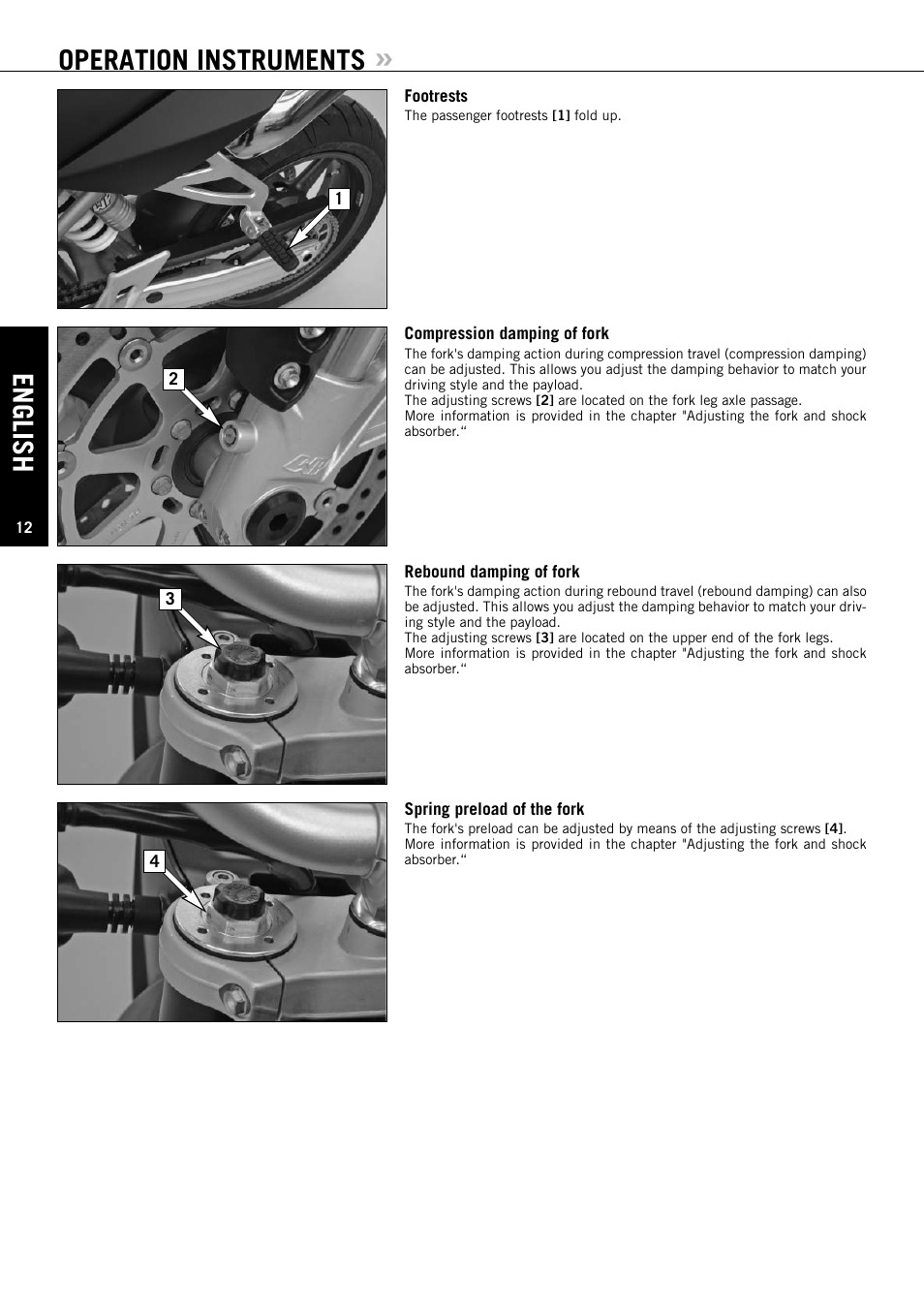 English, Operation instruments | KTM Super Duke 990s User Manual | Page 13 / 52