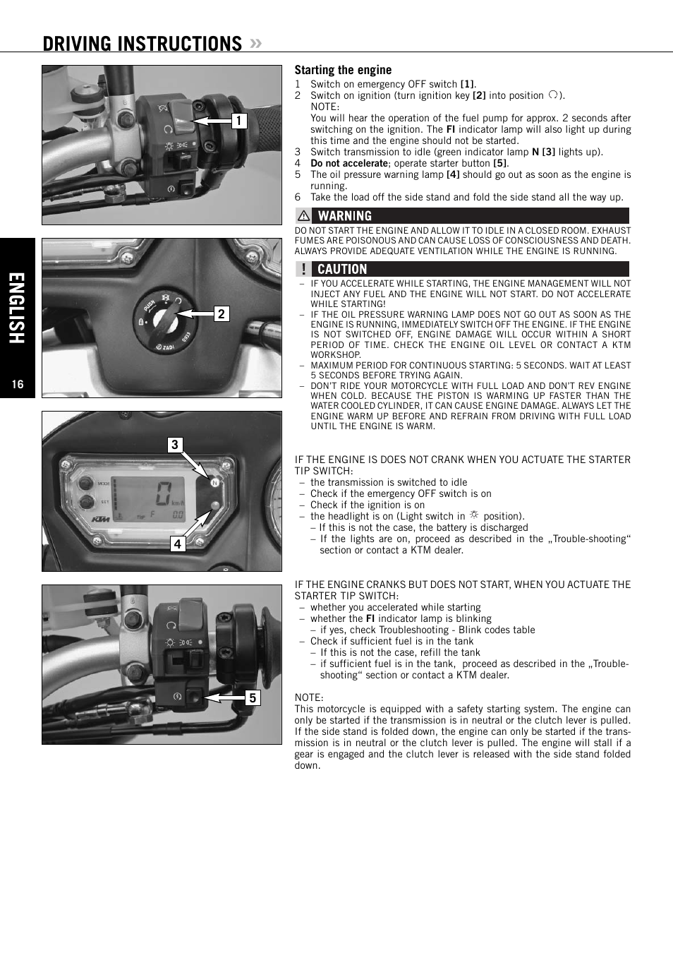 English, Driving instructions | KTM Super Duke 990s User Manual | Page 17 / 52