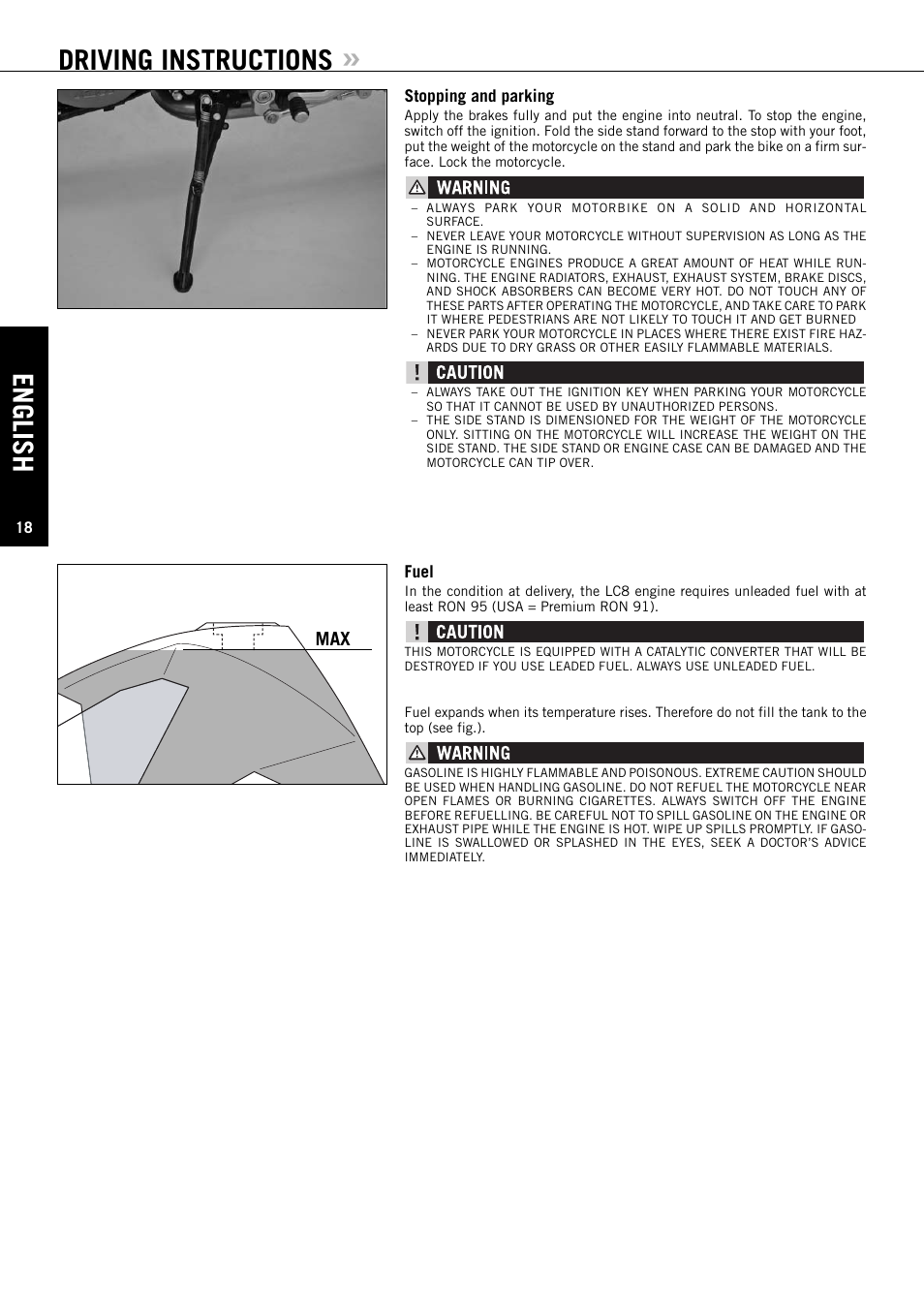 English, Driving instructions | KTM Super Duke 990s User Manual | Page 19 / 52