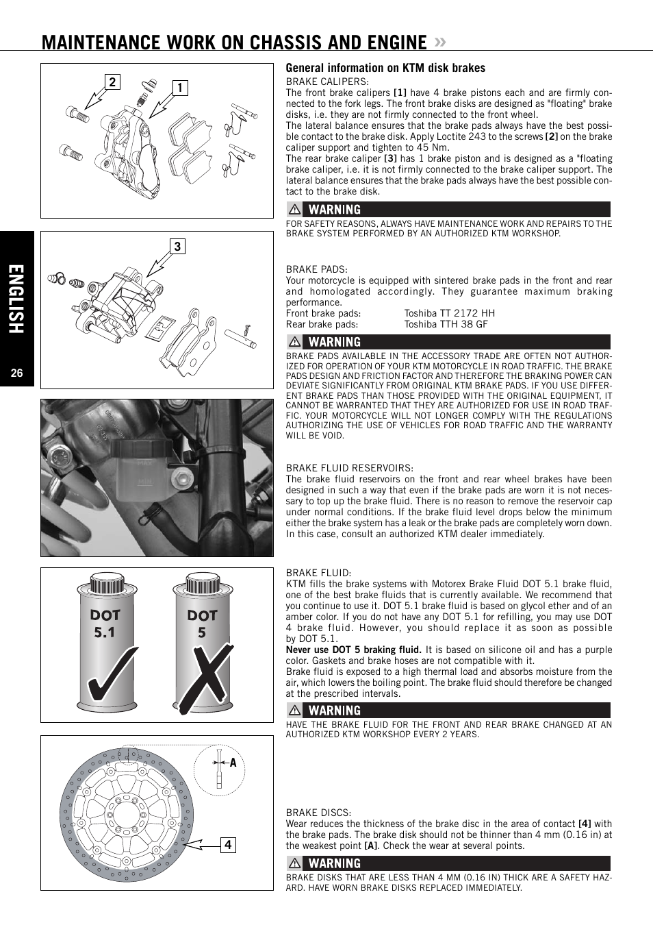 English, Maintenance work on chassis and engine | KTM Super Duke 990s User Manual | Page 27 / 52