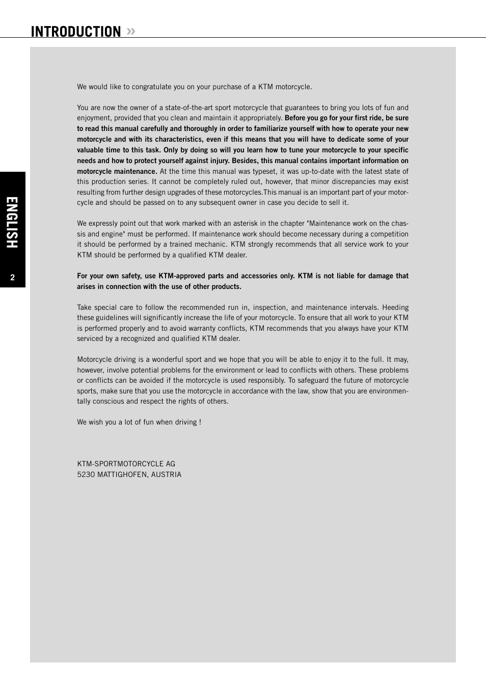 English, Introduction | KTM Super Duke 990s User Manual | Page 3 / 52