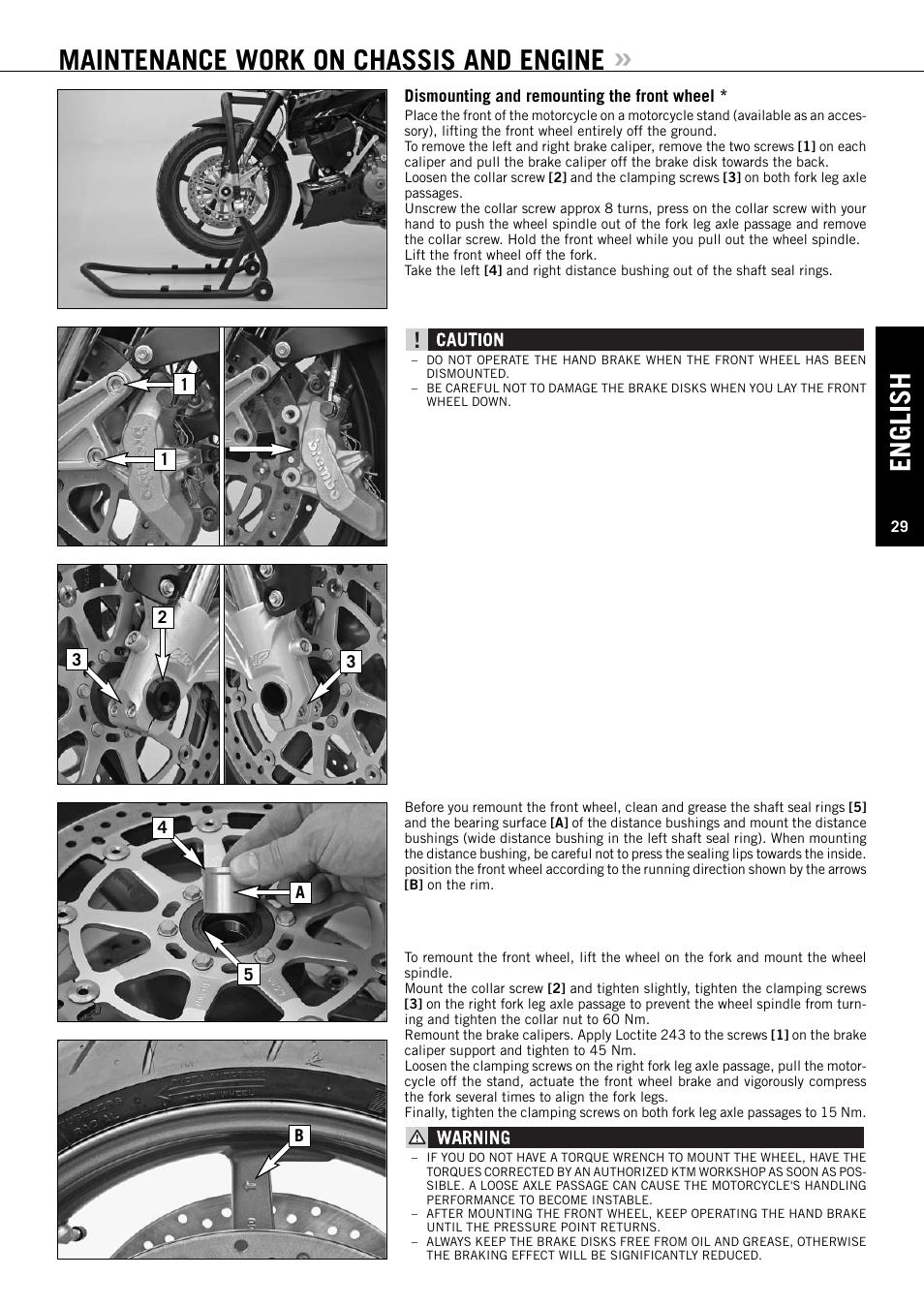 English, Maintenance work on chassis and engine | KTM Super Duke 990s User Manual | Page 30 / 52