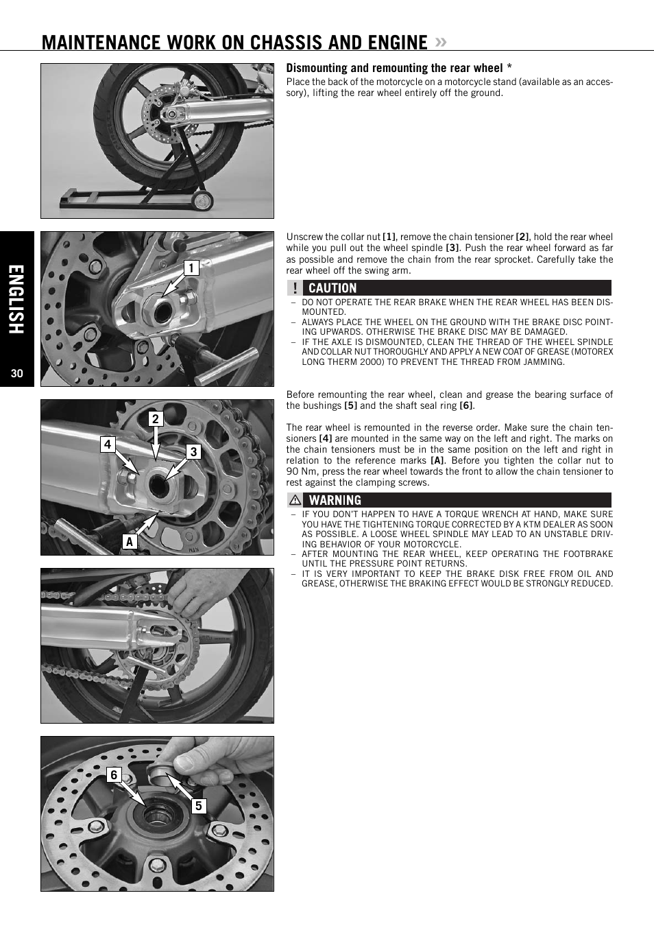 English, Maintenance work on chassis and engine | KTM Super Duke 990s User Manual | Page 31 / 52