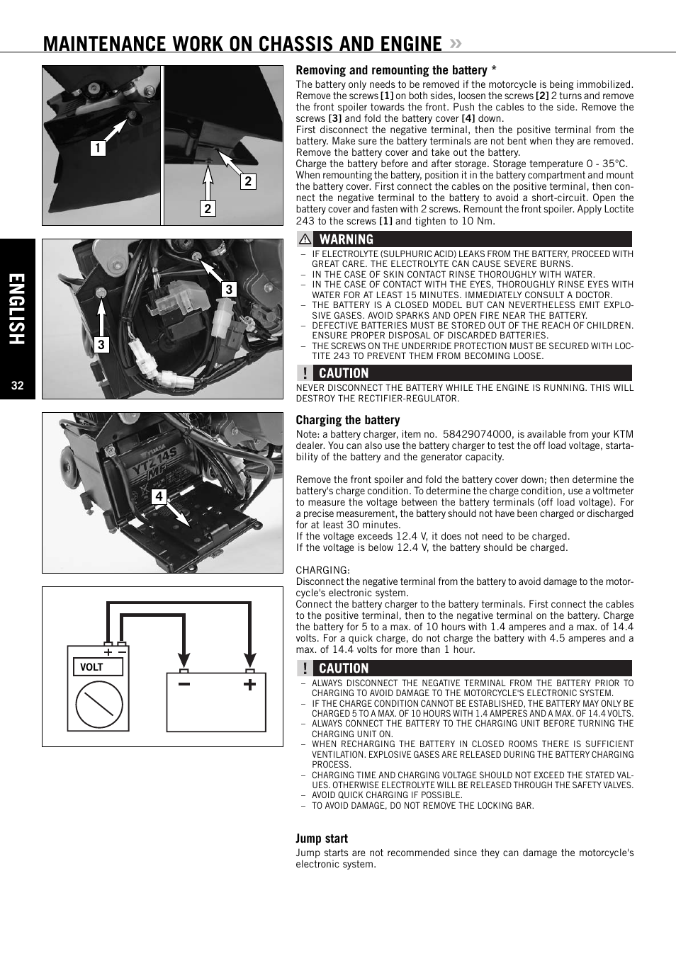 English, Maintenance work on chassis and engine | KTM Super Duke 990s User Manual | Page 33 / 52