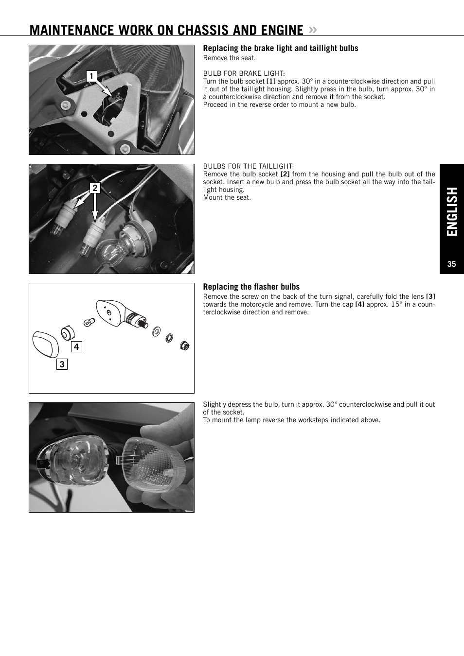 English, Maintenance work on chassis and engine | KTM Super Duke 990s User Manual | Page 36 / 52