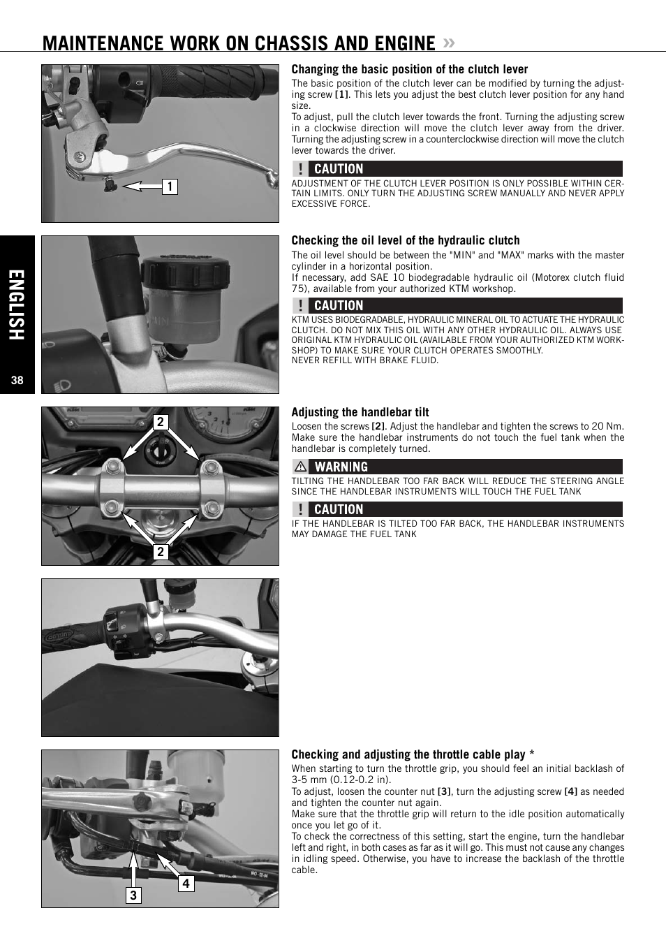 English, Maintenance work on chassis and engine | KTM Super Duke 990s User Manual | Page 39 / 52