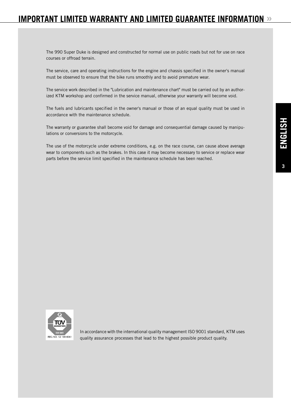 English | KTM Super Duke 990s User Manual | Page 4 / 52