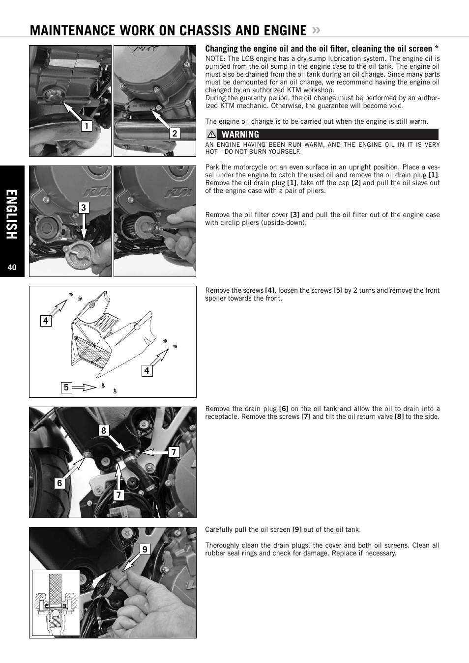 English, Maintenance work on chassis and engine | KTM Super Duke 990s User Manual | Page 41 / 52