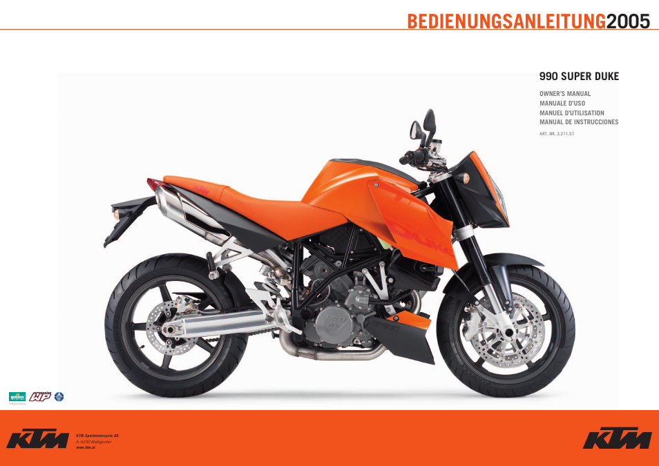 Bedienungsanleitung 2005, 990 super duke | KTM Super Duke 990s User Manual | Page 52 / 52