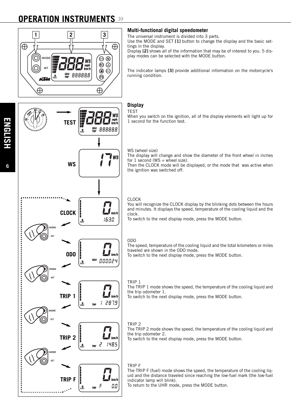 English, Operation instruments | KTM Super Duke 990s User Manual | Page 7 / 52