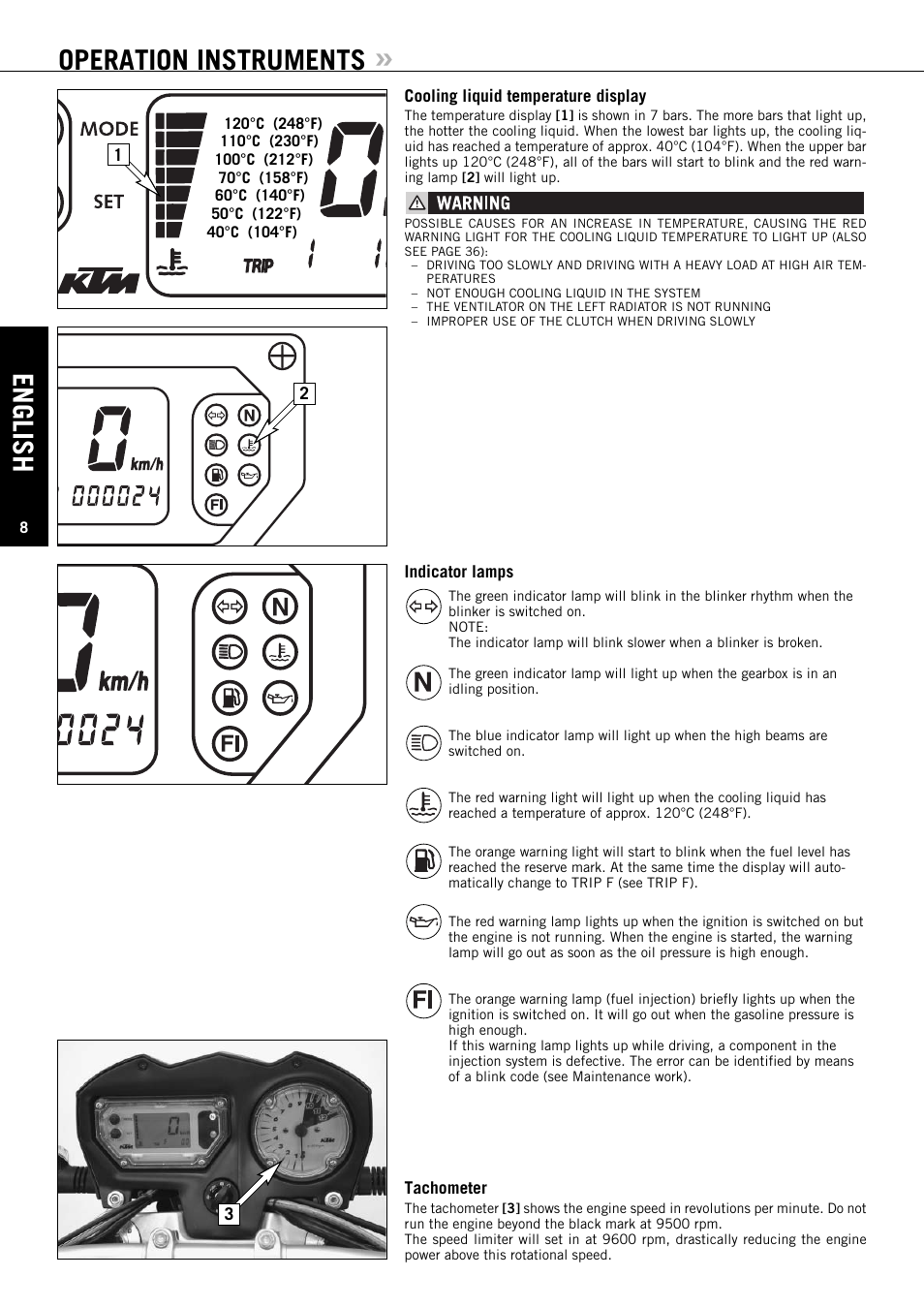 English, Operation instruments | KTM Super Duke 990s User Manual | Page 9 / 52