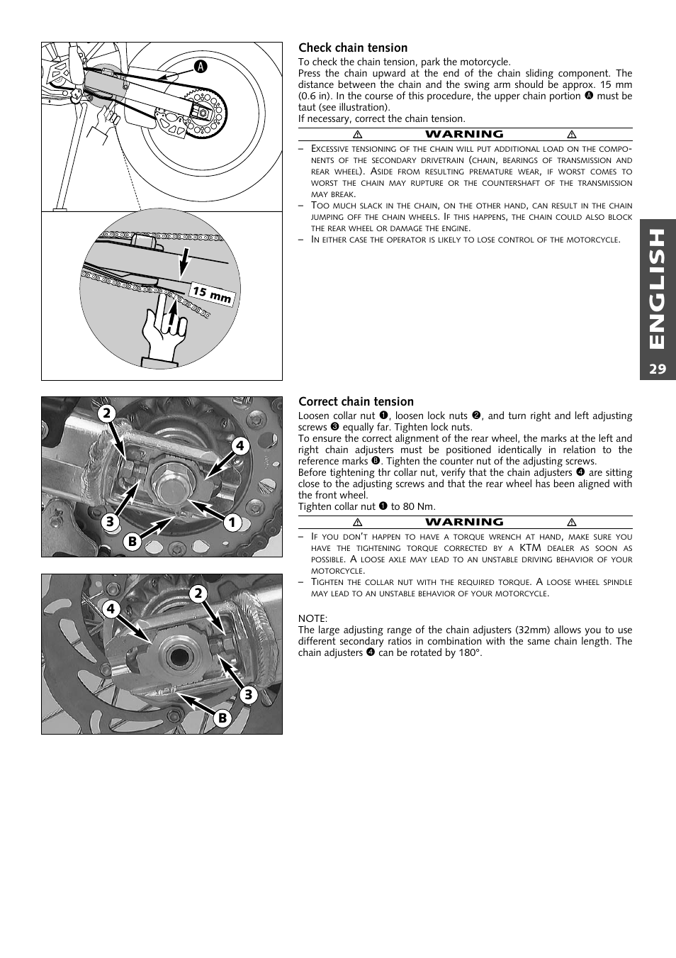 English, B1 3 4 2 b | KTM 250 EXC RACING User Manual | Page 30 / 62