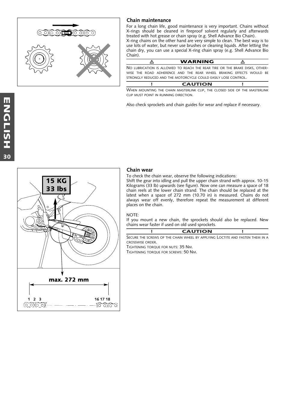 English, 15 kg 33 lbs | KTM 250 EXC RACING User Manual | Page 31 / 62