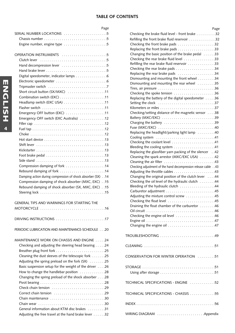 English | KTM 250 EXC RACING User Manual | Page 5 / 62