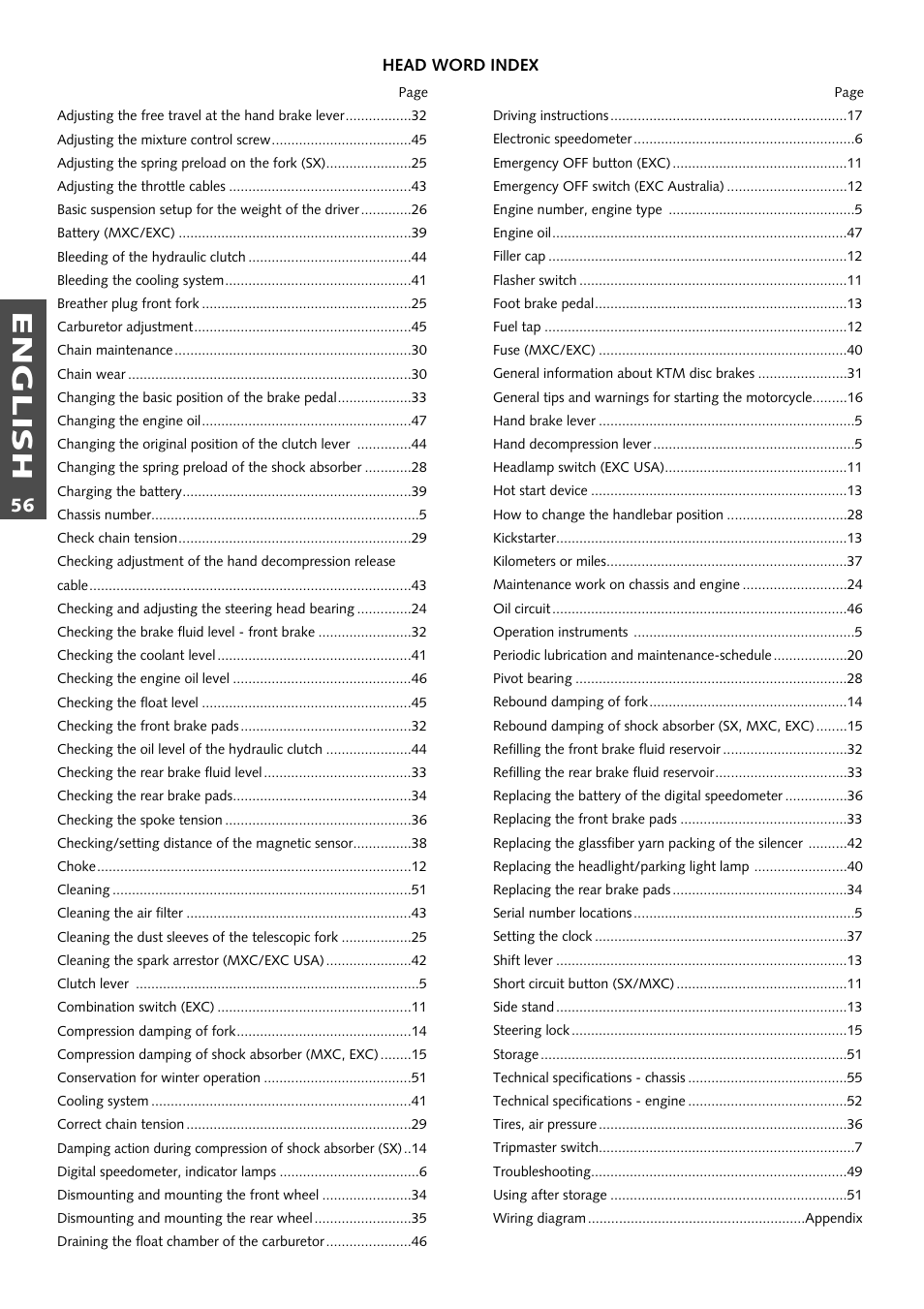 English | KTM 250 EXC RACING User Manual | Page 57 / 62