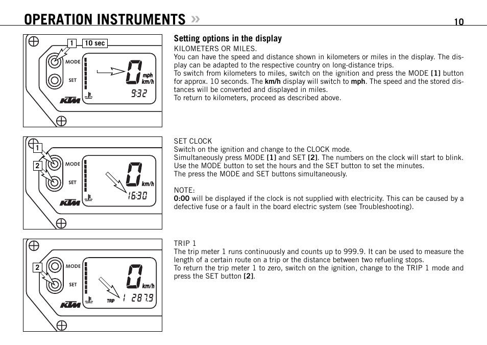 Operation instruments | KTM 950 SUPERMOTO R User Manual | Page 11 / 86
